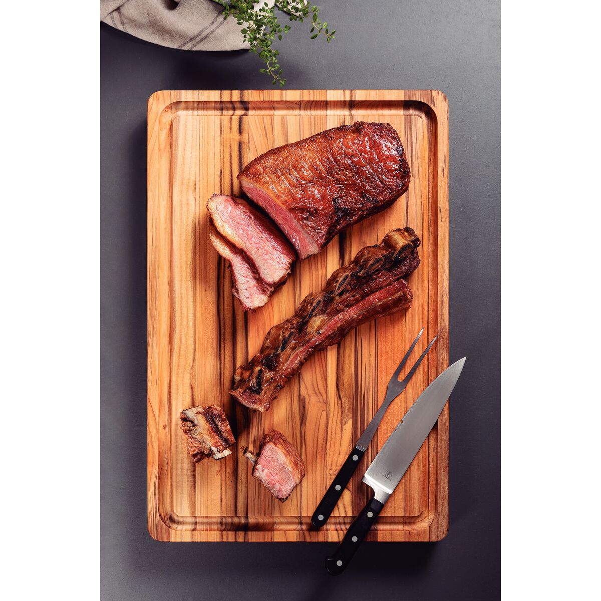 TABLA DE TECA PARA PRESENTACION Y CORTE 60 X 40 X 4,5CM - CHURRASCO PREMIUM