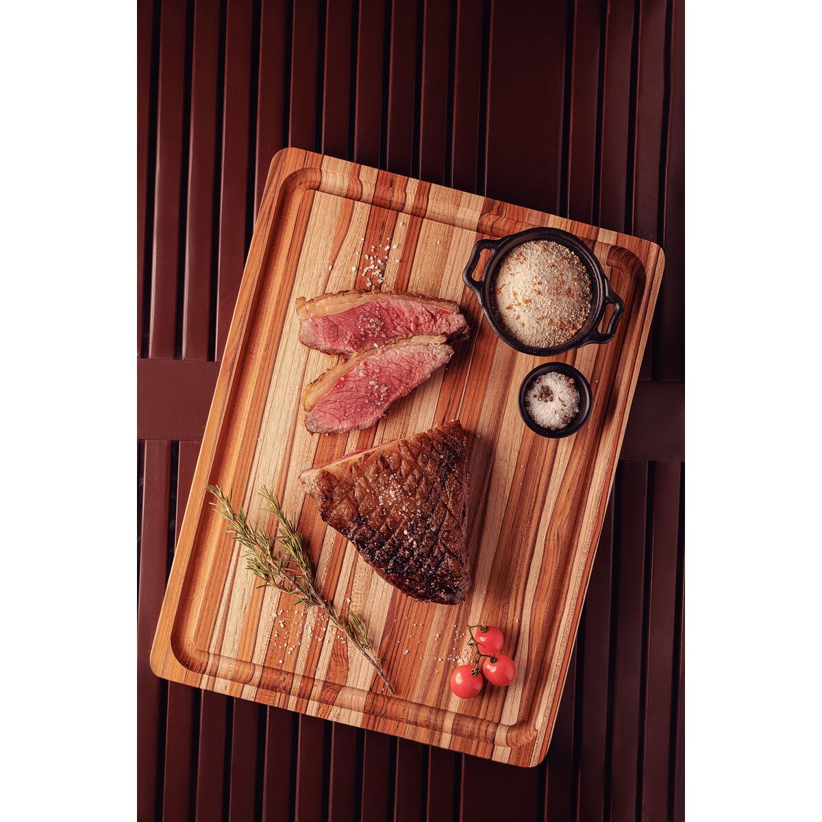 TABLA DE TECA PARA PRESENTACION Y CORTE 40 X 30 X 3CM - CHURRASCO PREMIUM