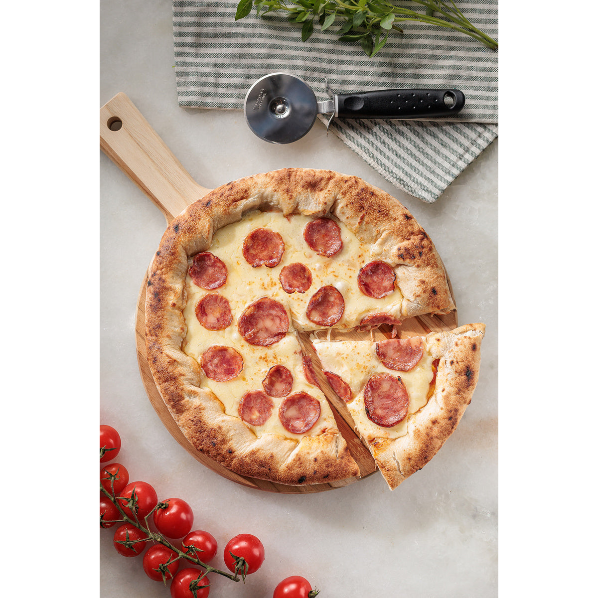 Tramontina Tabla de cortar redonda para Pizza Madera Teca Kitchen 40 x 28 cm