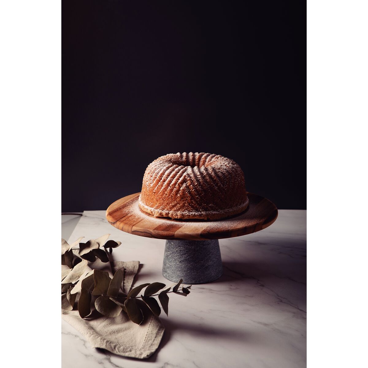 Tabla Soporte para Tarta de Madera Teca con base de piedra Provence 32 x 13 cm