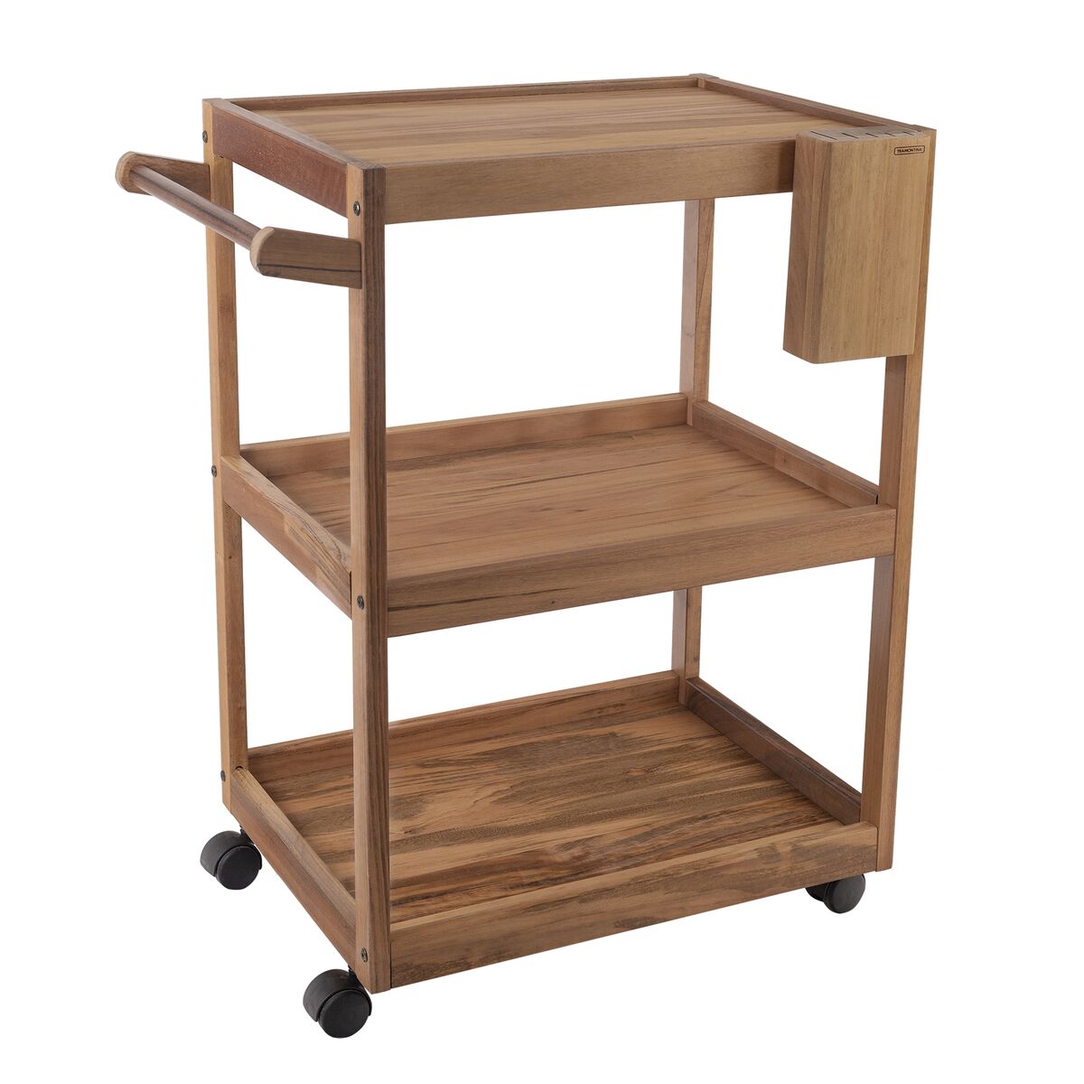 CARRITO MADERA DE TECA C/RUEDAS TRES ALTURAS PARA SERVICIO 68 X 50 X 85CM