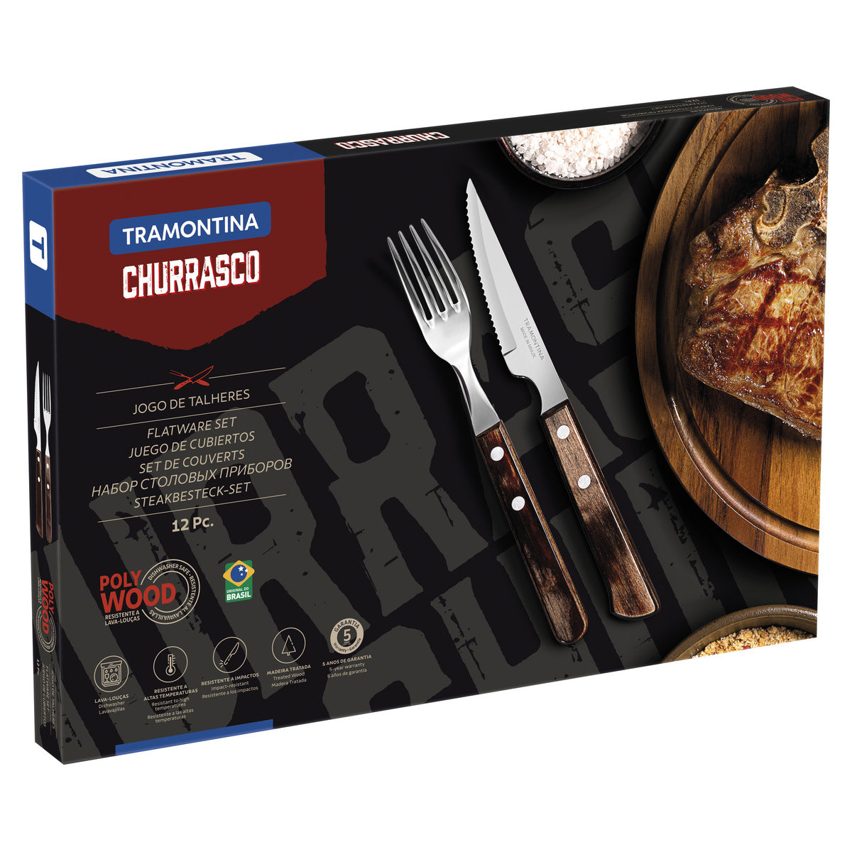 JUEGO CUBIERTOS PARA CARNE/ BBQ 12PZAS. - POLYWOOD CASTAÑO