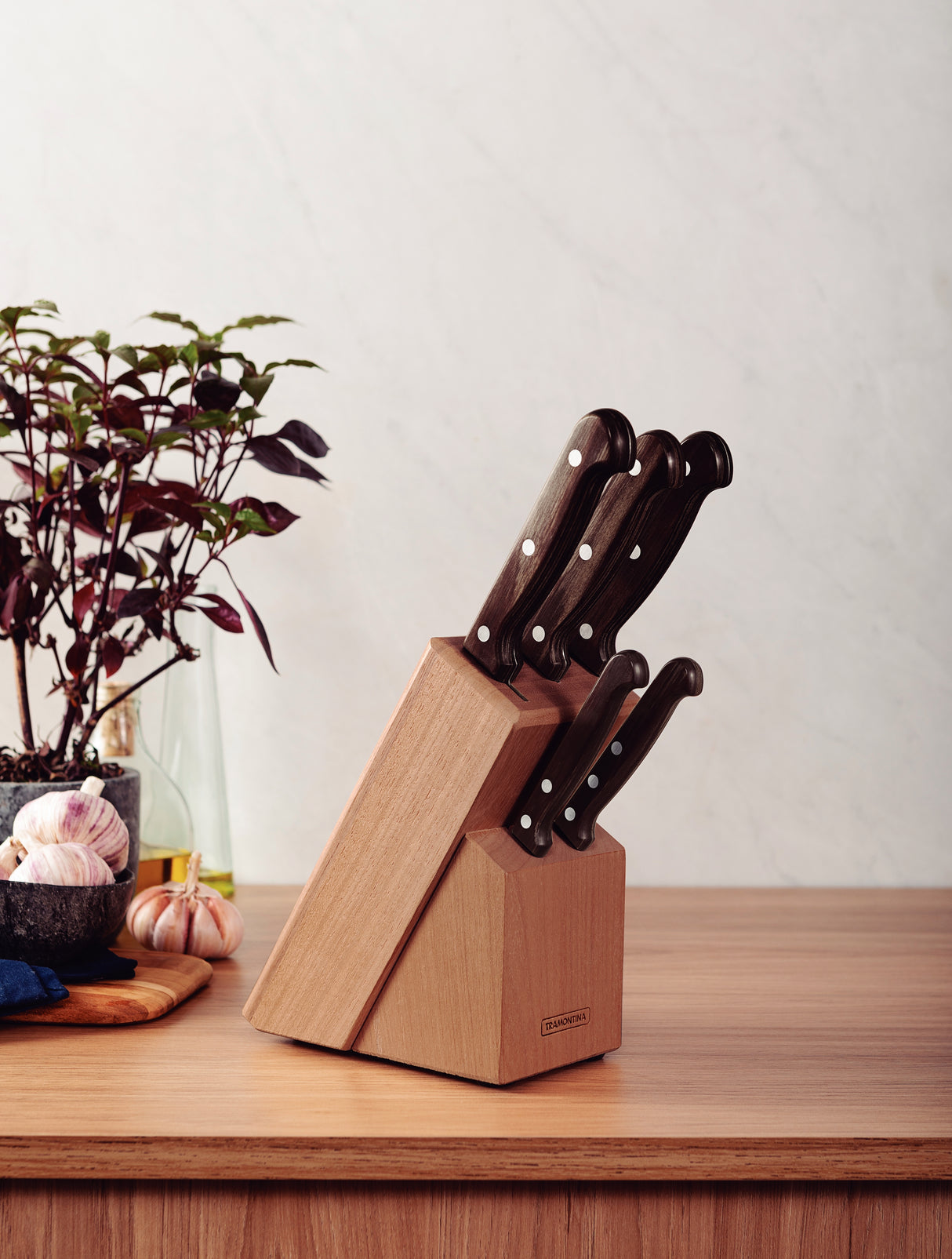 Juego de Cuchillos con Soporte de Madera Polywood Castaño 6 Piezas