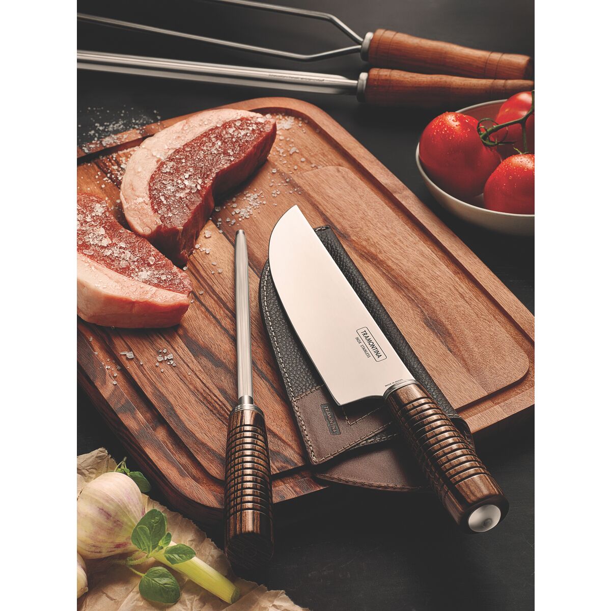 JUEGO ÚTILES BARBACOA 2PZAS C/FUNDA - POLYWOOD CASTAÑO