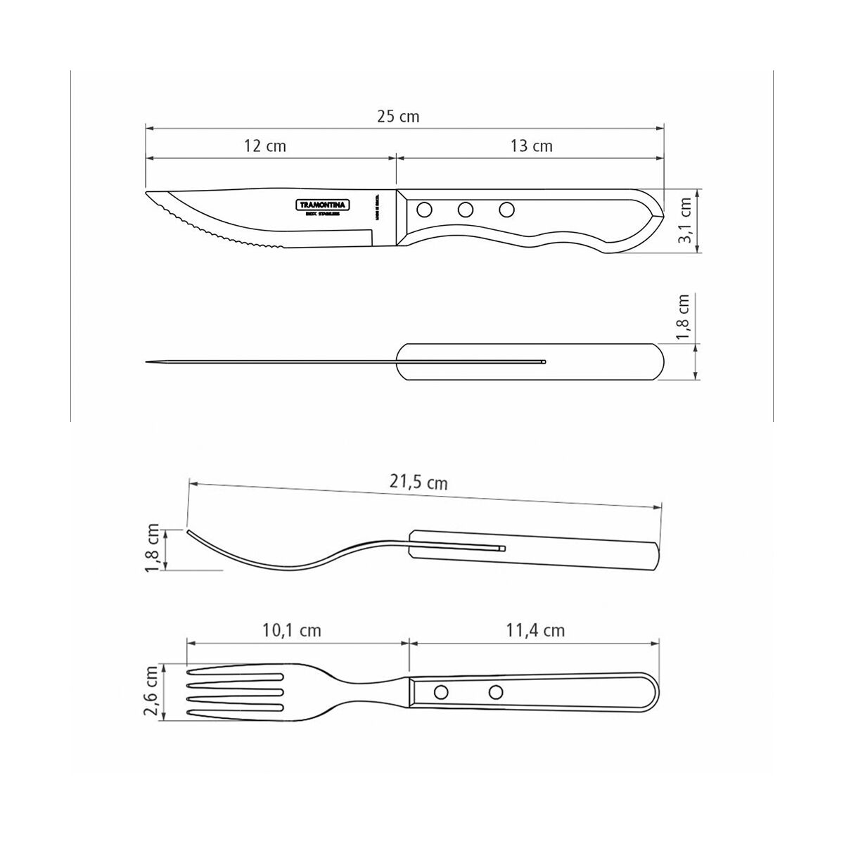 JUEGO CUBIERTOS PARA CARNE 12PZAS. - POLYWOOD CASTAÑO