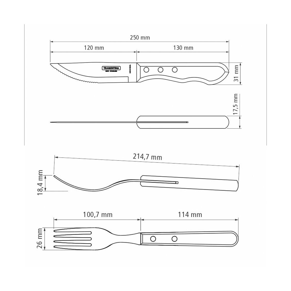 JUEGO CUBIERTOS PARA CARNE 12PZAS. - POLYWOOD CASTAÑO