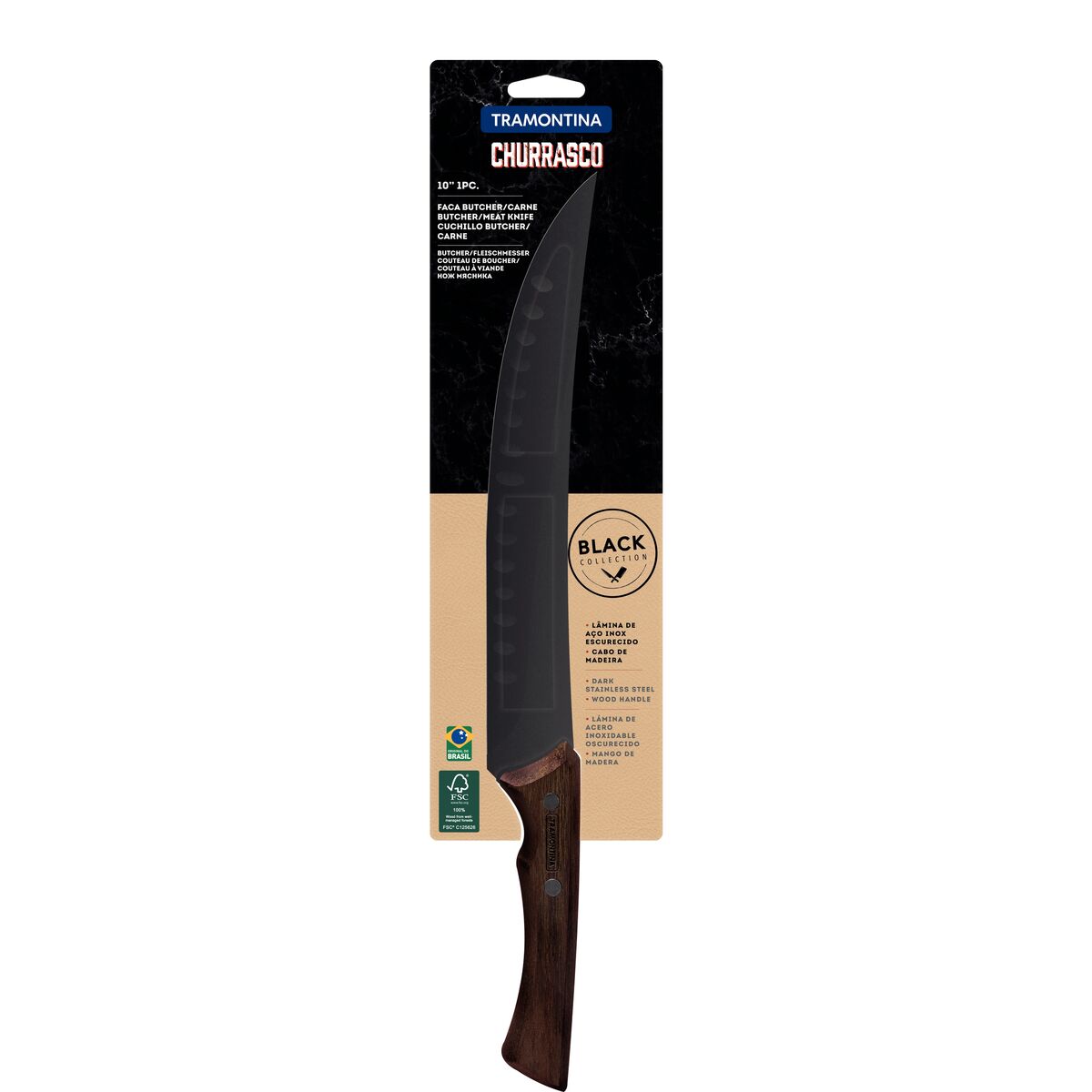 CUCHILLO PARA CARNE ALVEOLADO CURVO 25CM - BLACK COLLECTION FSC