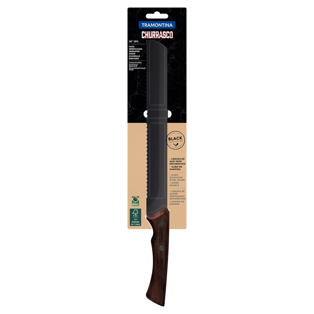 Cuchillo Dentado Churrasco Black FSC 28 cm