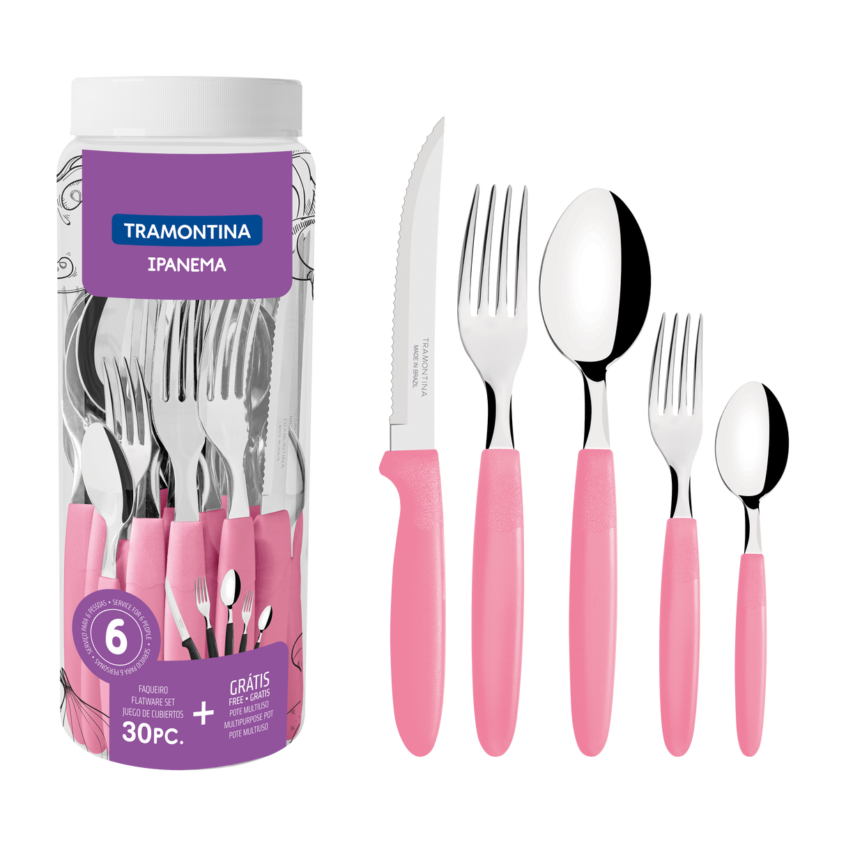 Tramontina Juego de Cubiertos Ipanema Rosa 30 piezas