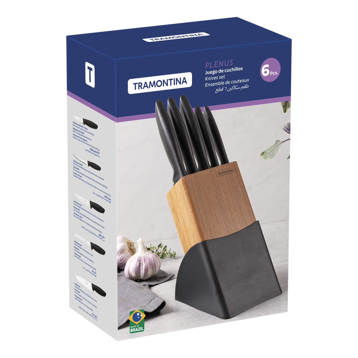 Tramontina Juego de Cuchillos en Acero Inoxidable y Mangos de Polipropileno Negro Plenus 6 Piezas