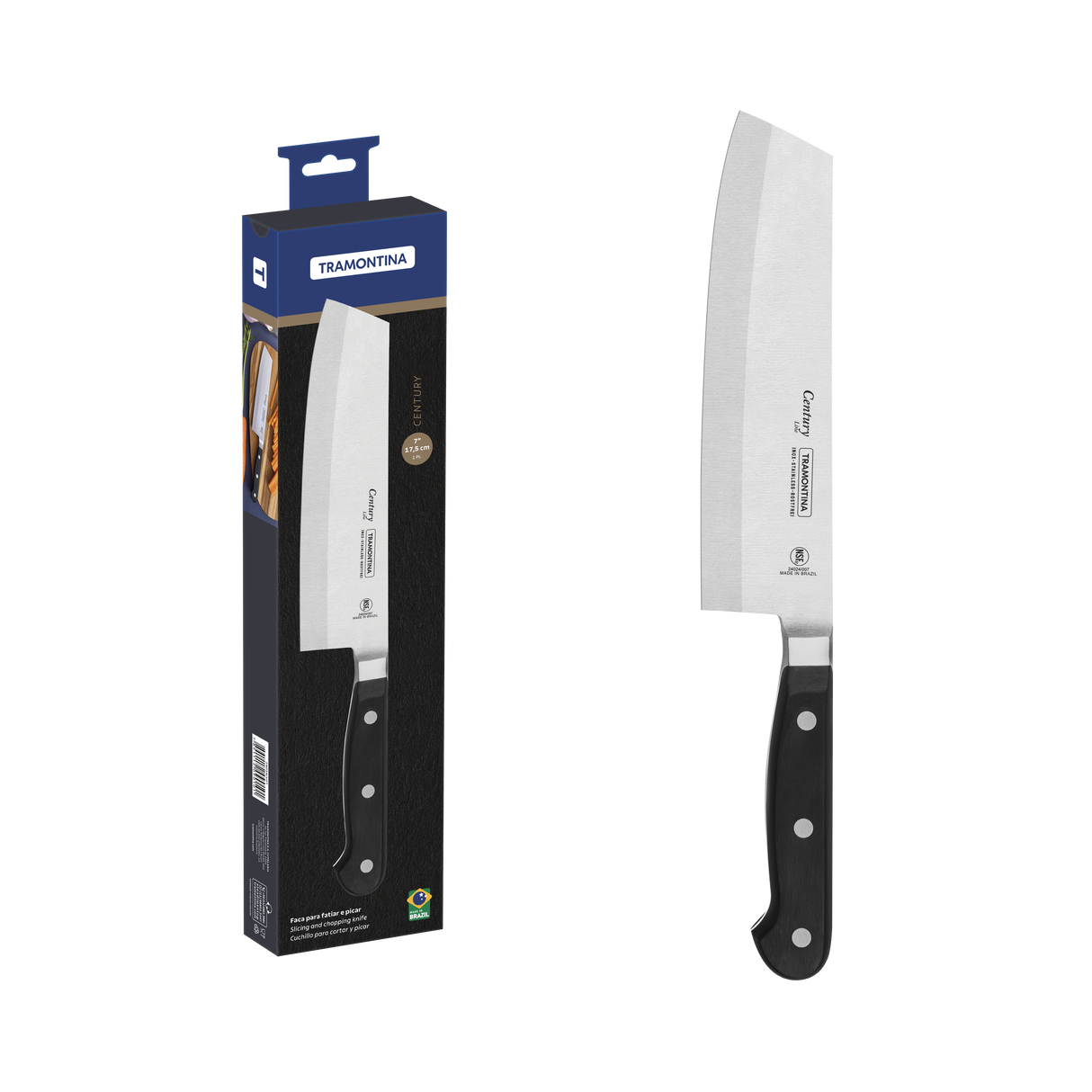 Cuchillo Usuba para Rebanar y Picar en Acero Inoxidable Century NSF 18 cm Tramontina