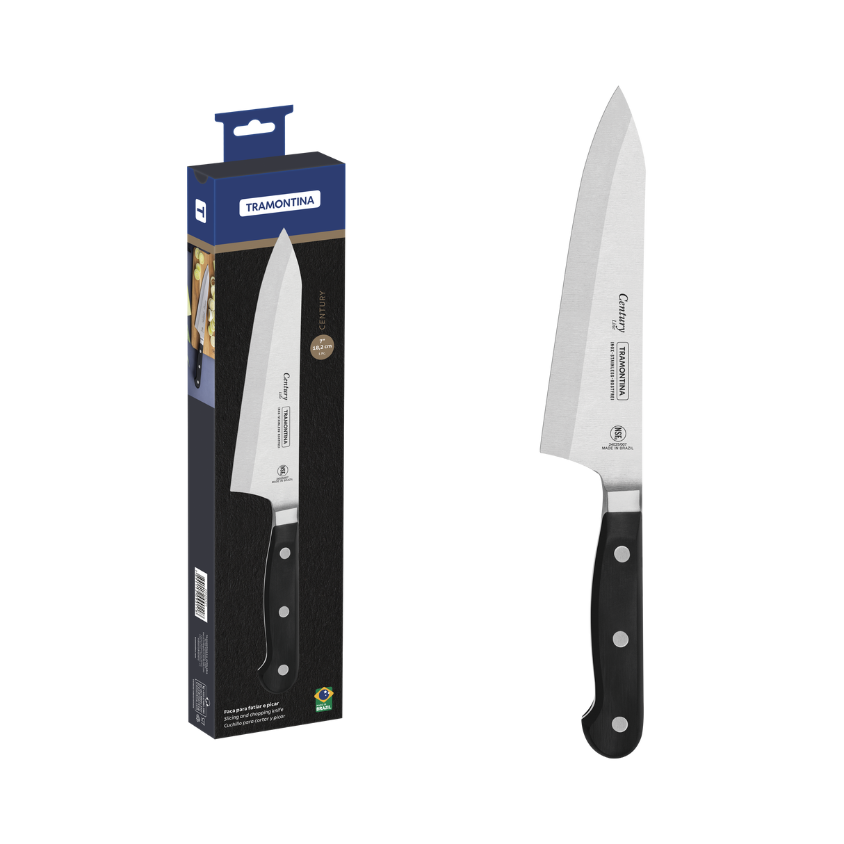 Cuchillo Deba para Rebanar y Picar en Acero Inoxidable Century NSF 18 cm