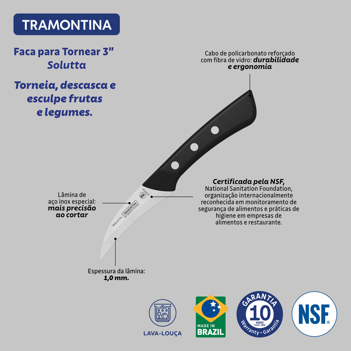 Cuchillo Mondador en Acero Inoxidable Solutta 7,5 cm