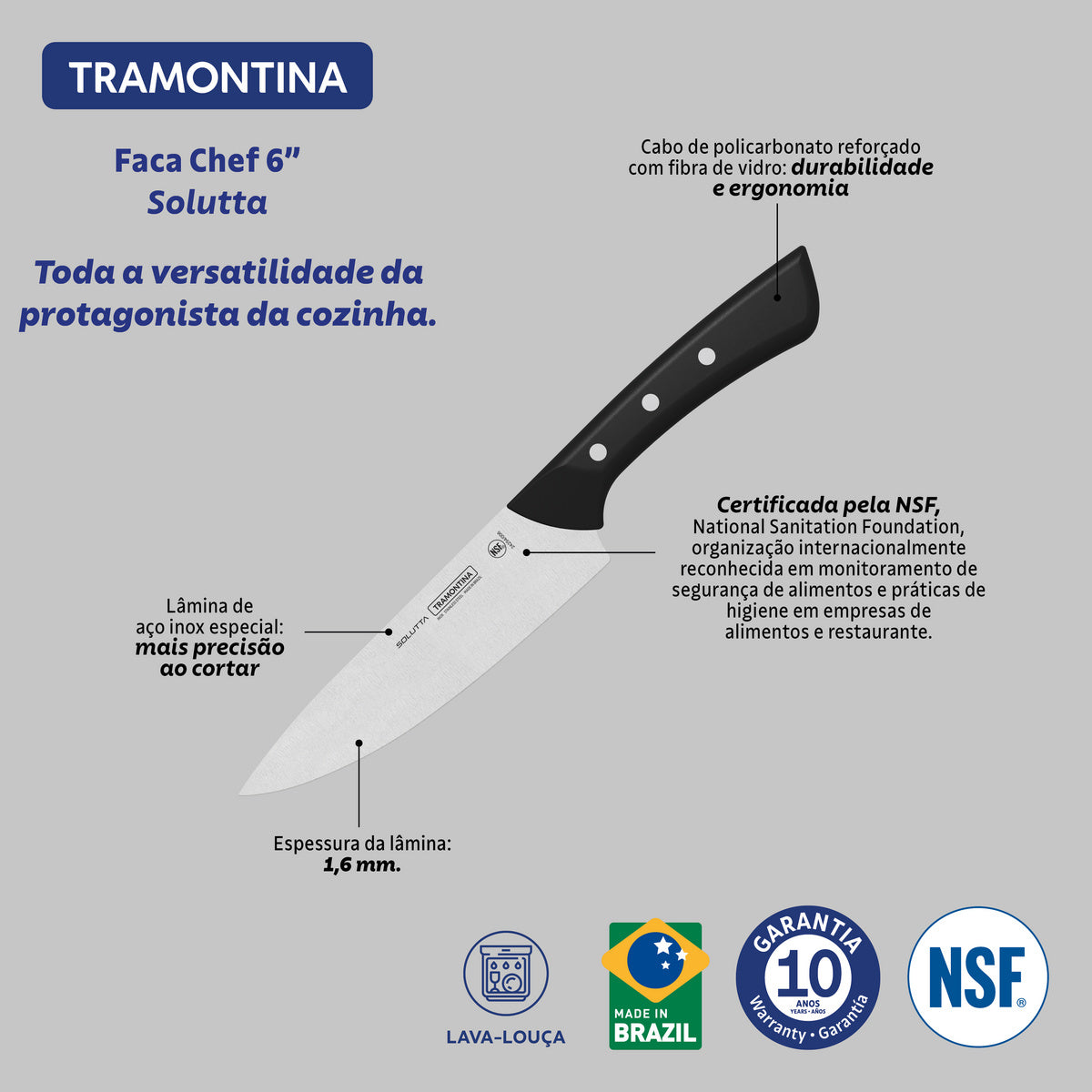 Cuchillo Cocinero en Acero Inoxidable Solutta 15,5 cm