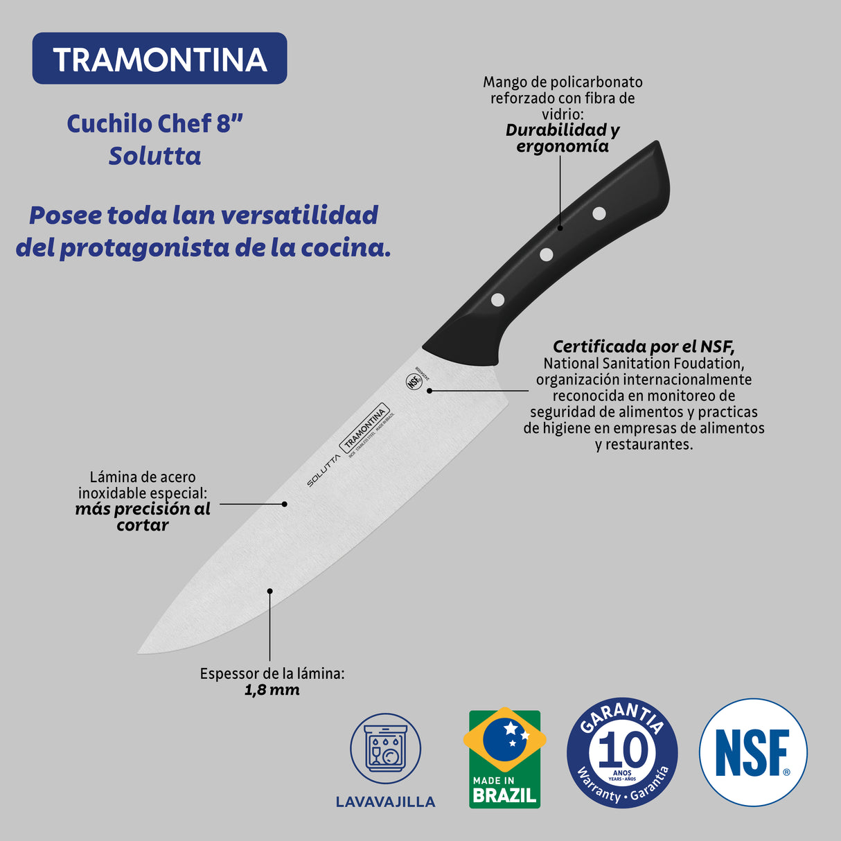 Tramontina Cuchillo Cocinero Solutta 21 cm