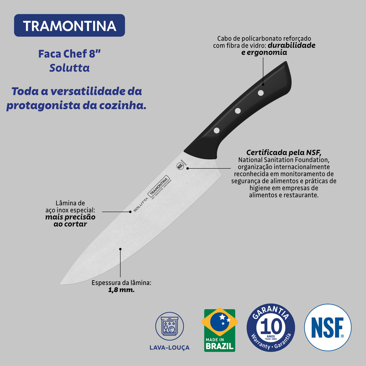Cuchillo Cocinero en Acero Inoxidable Solutta 21 cm