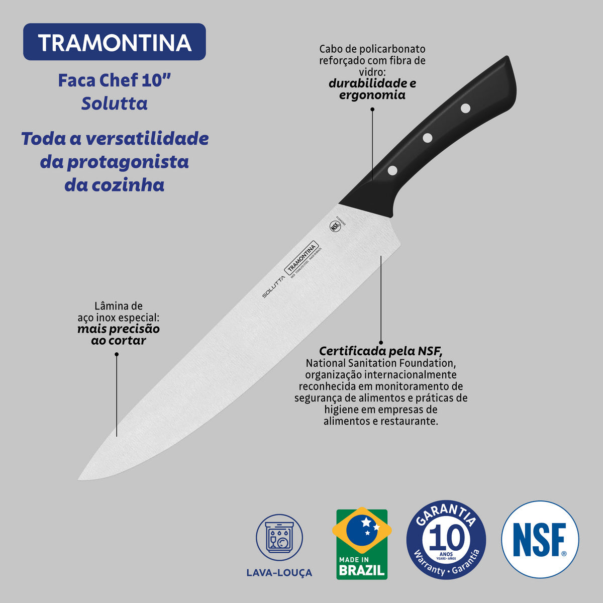 Cuchillo Cocinero en Acero Inoxidable Solutta 25,5 cm