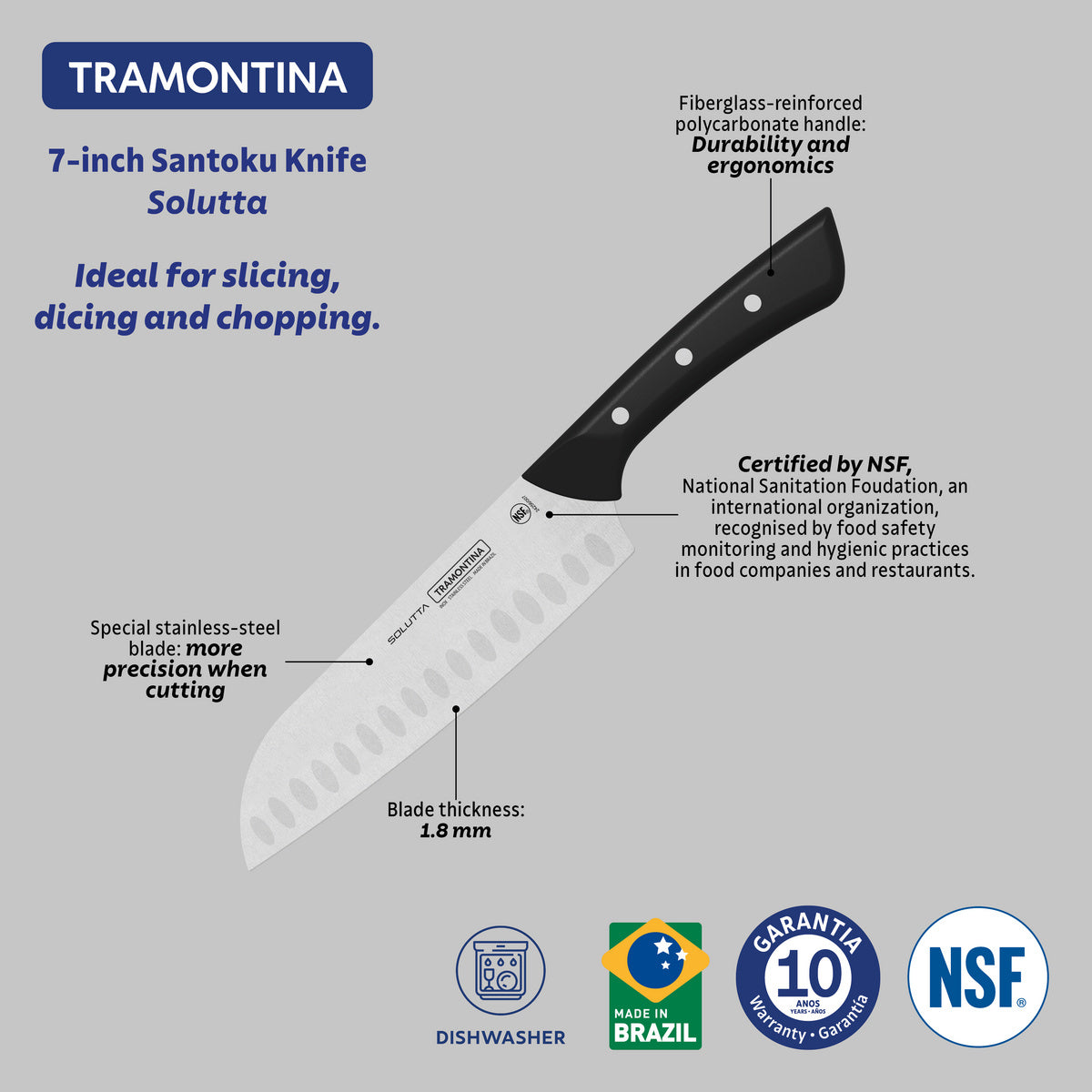 CUCHILLO SANTOKU 18CM - SOLUTTA