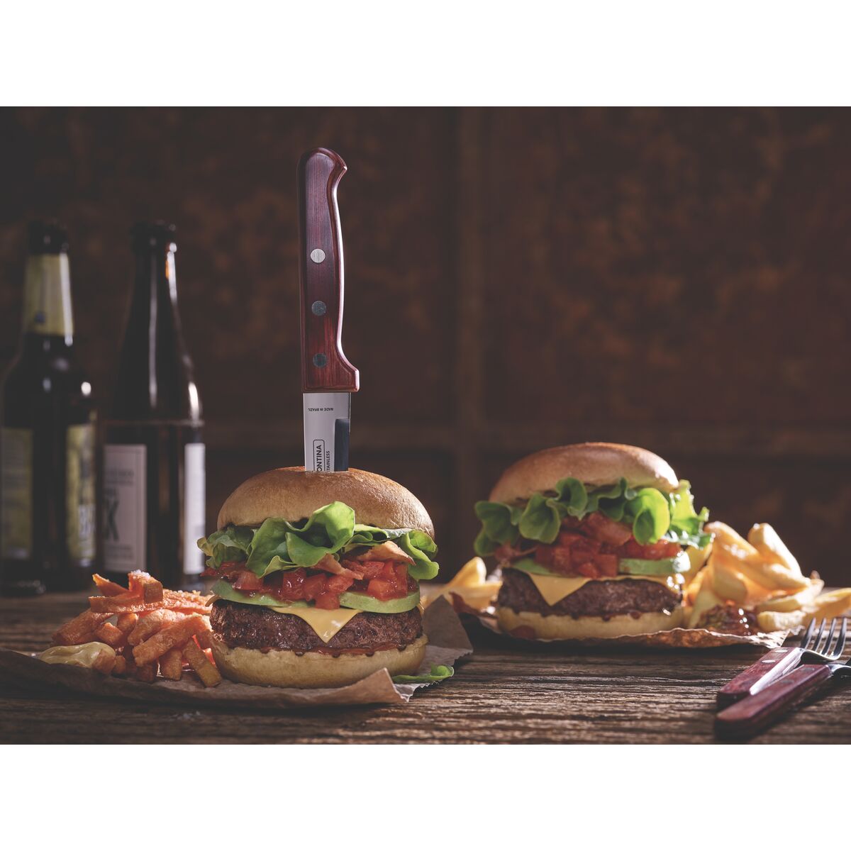 JUEGO DE CUCHILLOS PARA CARNE/BBQ JUMBO 12CM 6PZAS. - POLYWOOD FSC ROJO