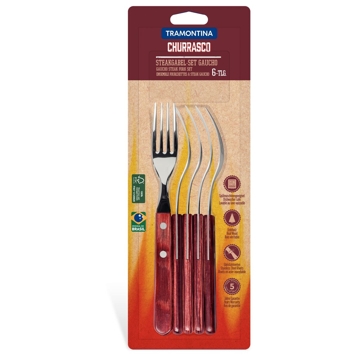 JUEGO DE TENEDORES JUMBO P/ CARNE 6PZAS. - POLYWOOD ROJO FSC