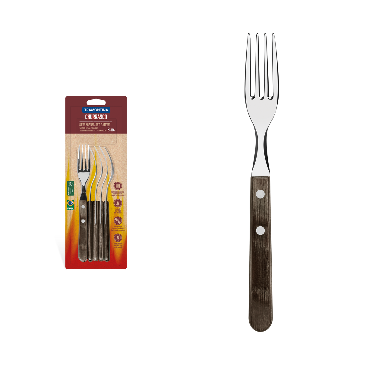 JUEGO DE TENEDORES JUMBO P/CARNE 6PZAS. - POLYWOOD FSC CASTAÑO