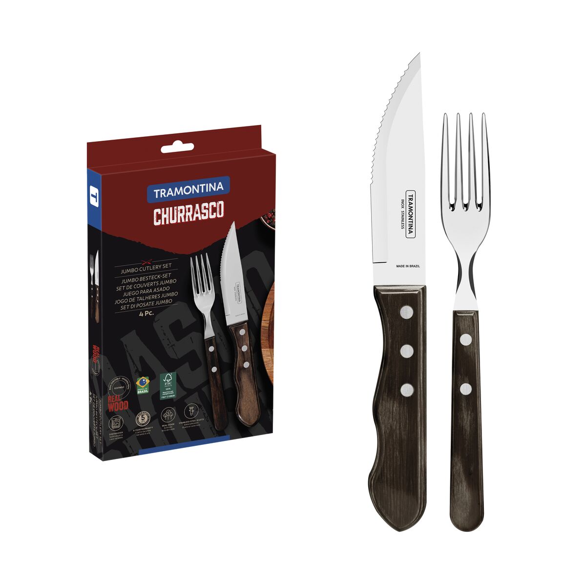 JUEGO CUBIERTOS CARNE/BBQ 4PZAS. - POLYWOOD FSC CASTAÑO