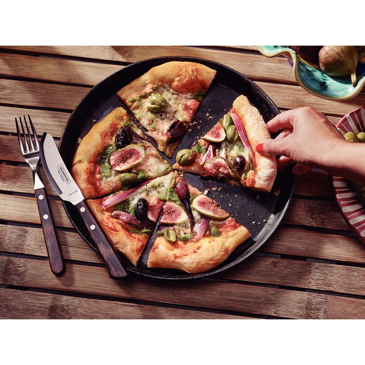 Tramontina Juego para Pizza en Acero Inoxidable y Mangos de Madera Polywood 8 piezas