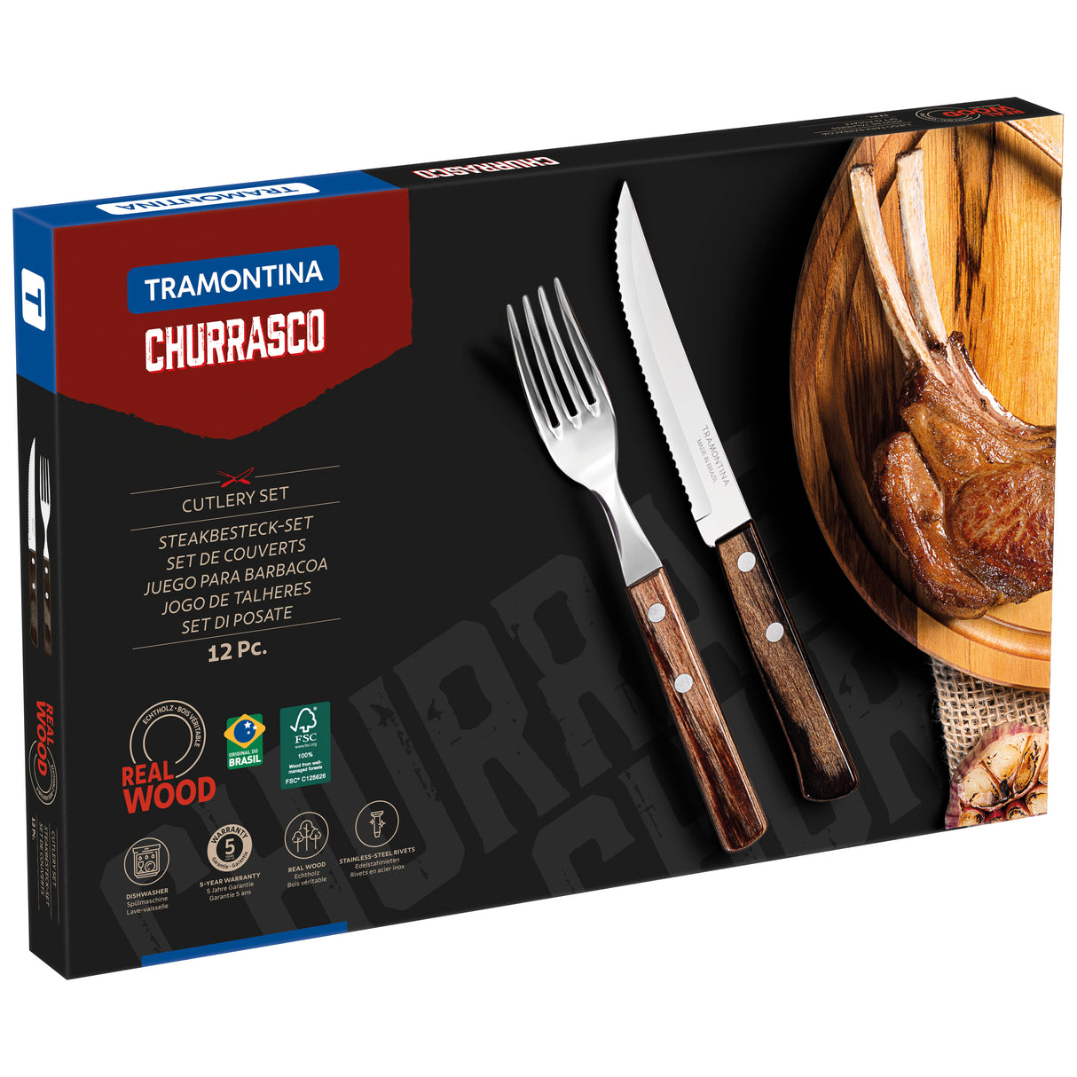 Juego de Cubiertos para Carne Polywood Castaño FSC 12 piezas