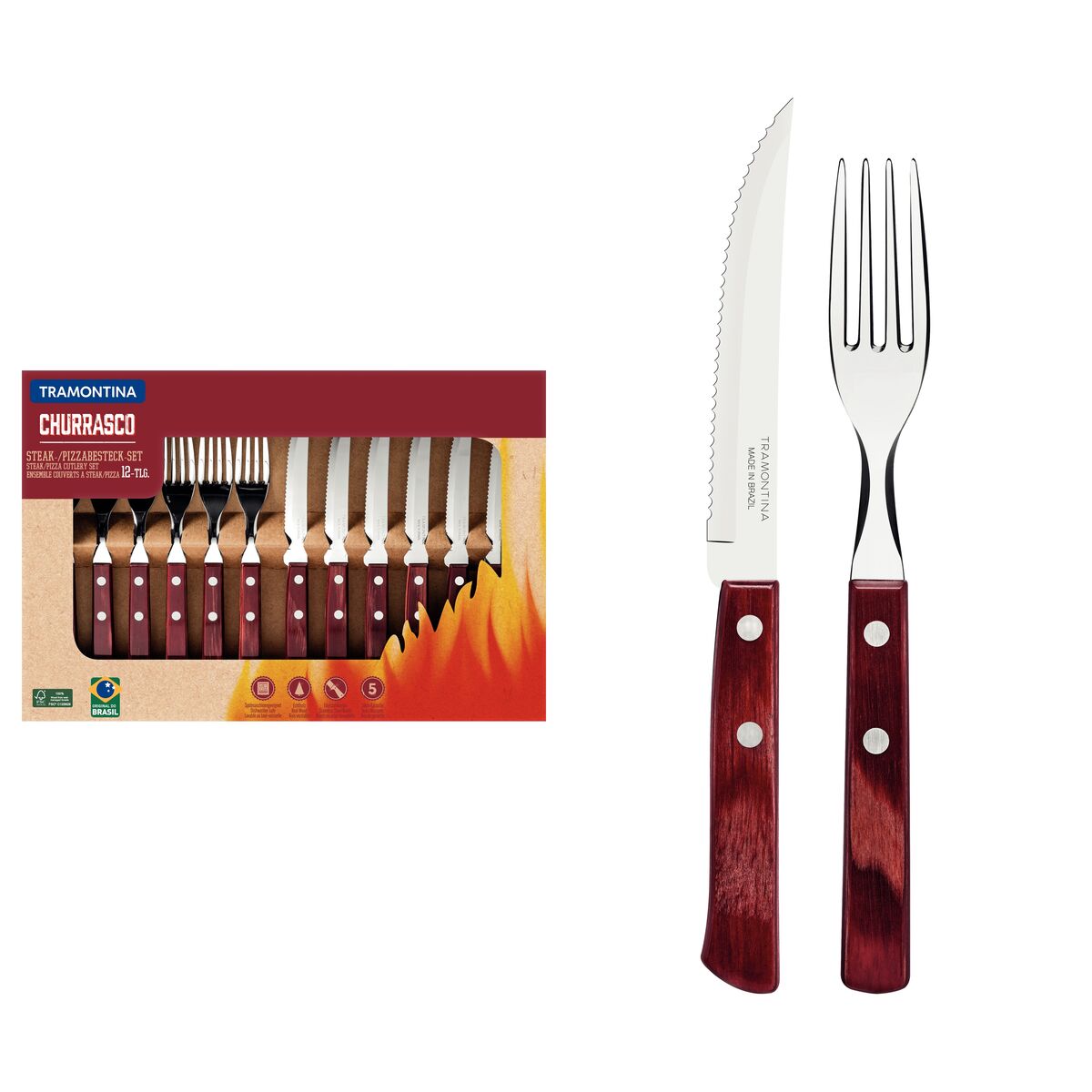 JUEGO CUBIERTOS PARA CARNE/BBQ 12PZAS.- POLYWOOD FSC ROJO