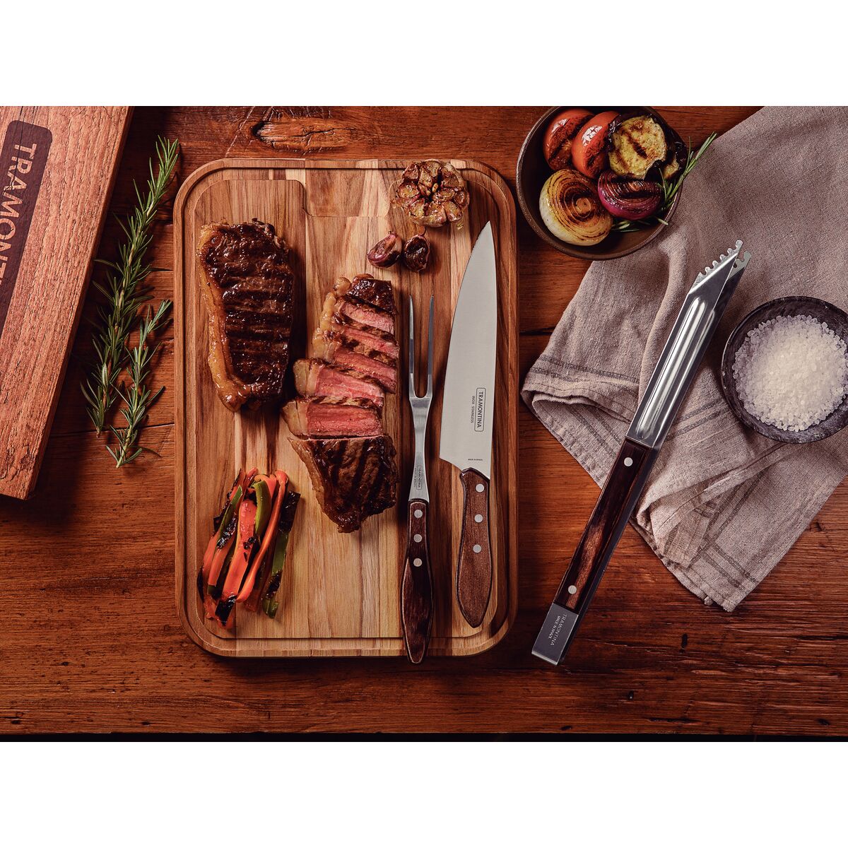 Juego Útiles para Carne/BBQ Polywood Castaño 3 piezas