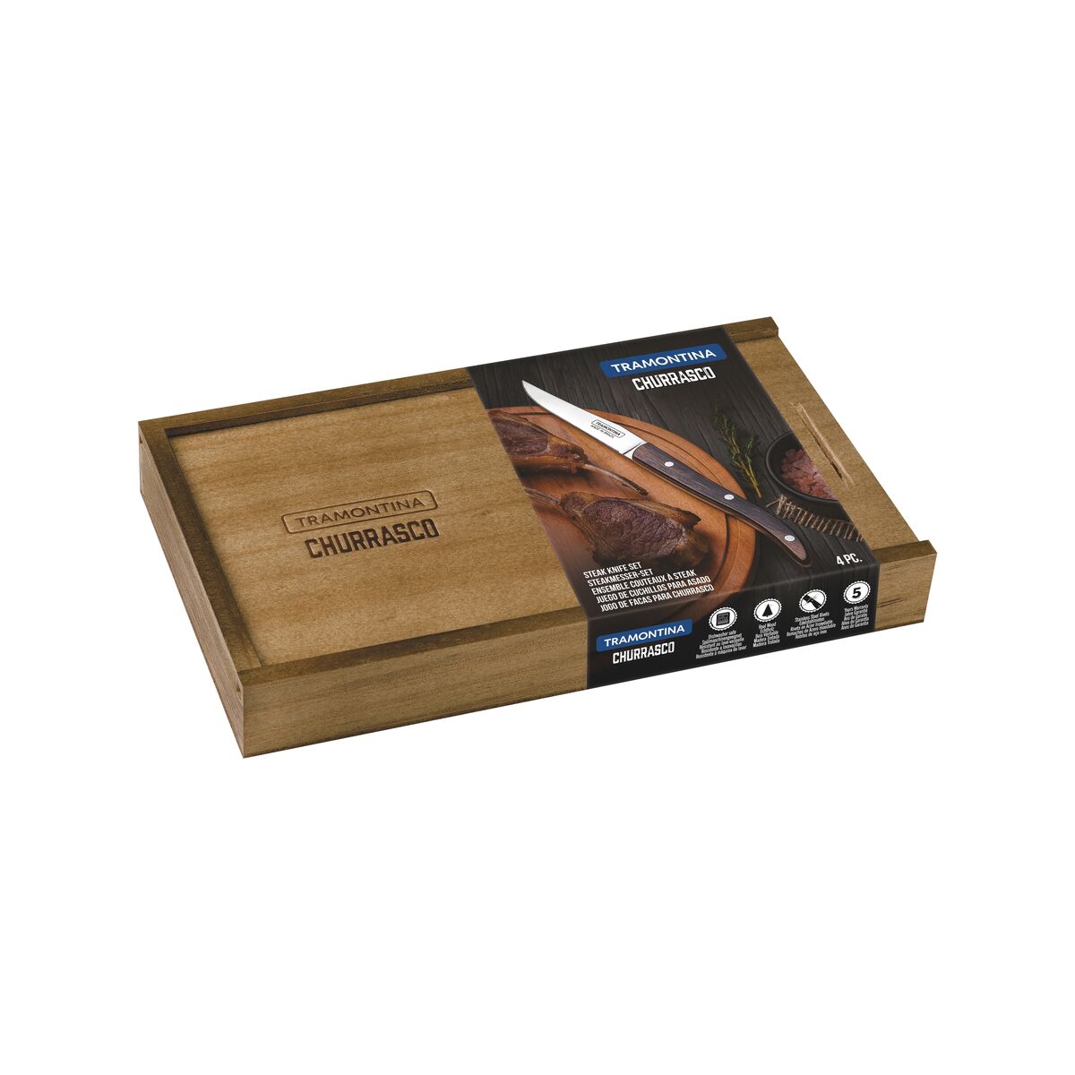 BOX CUCHILLOS CHULETEROS CARNE/BBQ 4PZAS. - POLYWOOD FSC CASTAÑO
* FILO CON MICROSIERRA