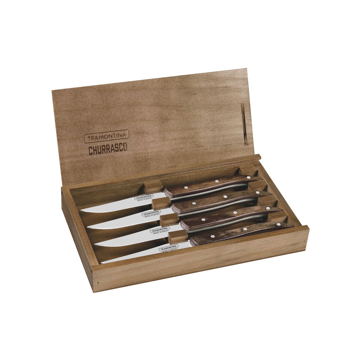 BOX CUCHILLOS CHULETEROS CARNE/BBQ 4PZAS. - POLYWOOD FSC CASTAÑO
* FILO CON MICROSIERRA
