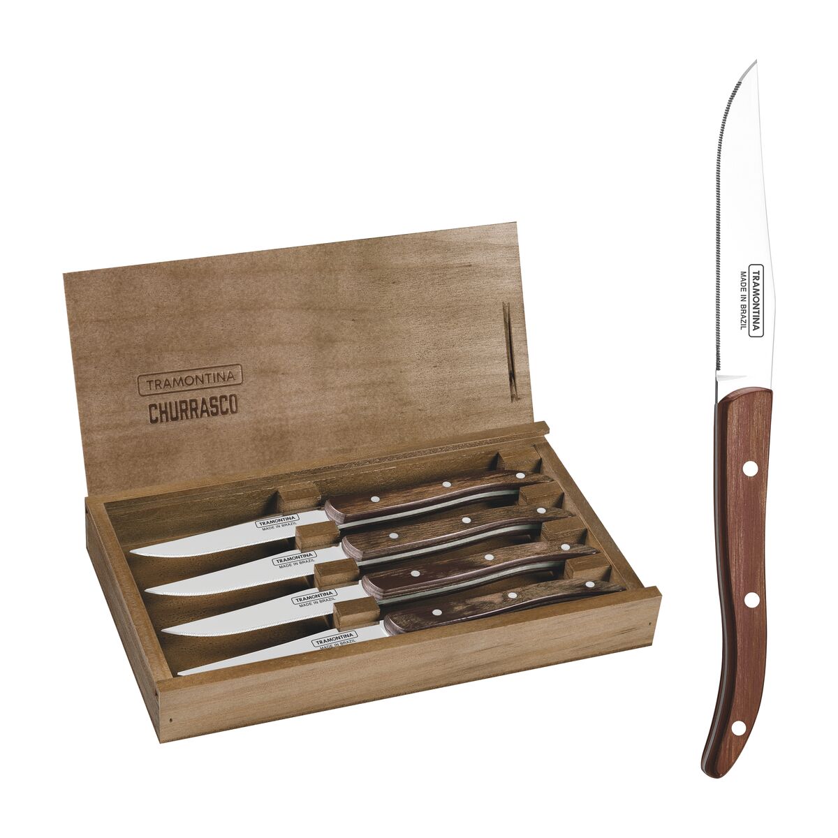 BOX CUCHILLOS CHULETEROS CARNE/BBQ 4PZAS. - POLYWOOD FSC CASTAÑO
* FILO CON MICROSIERRA