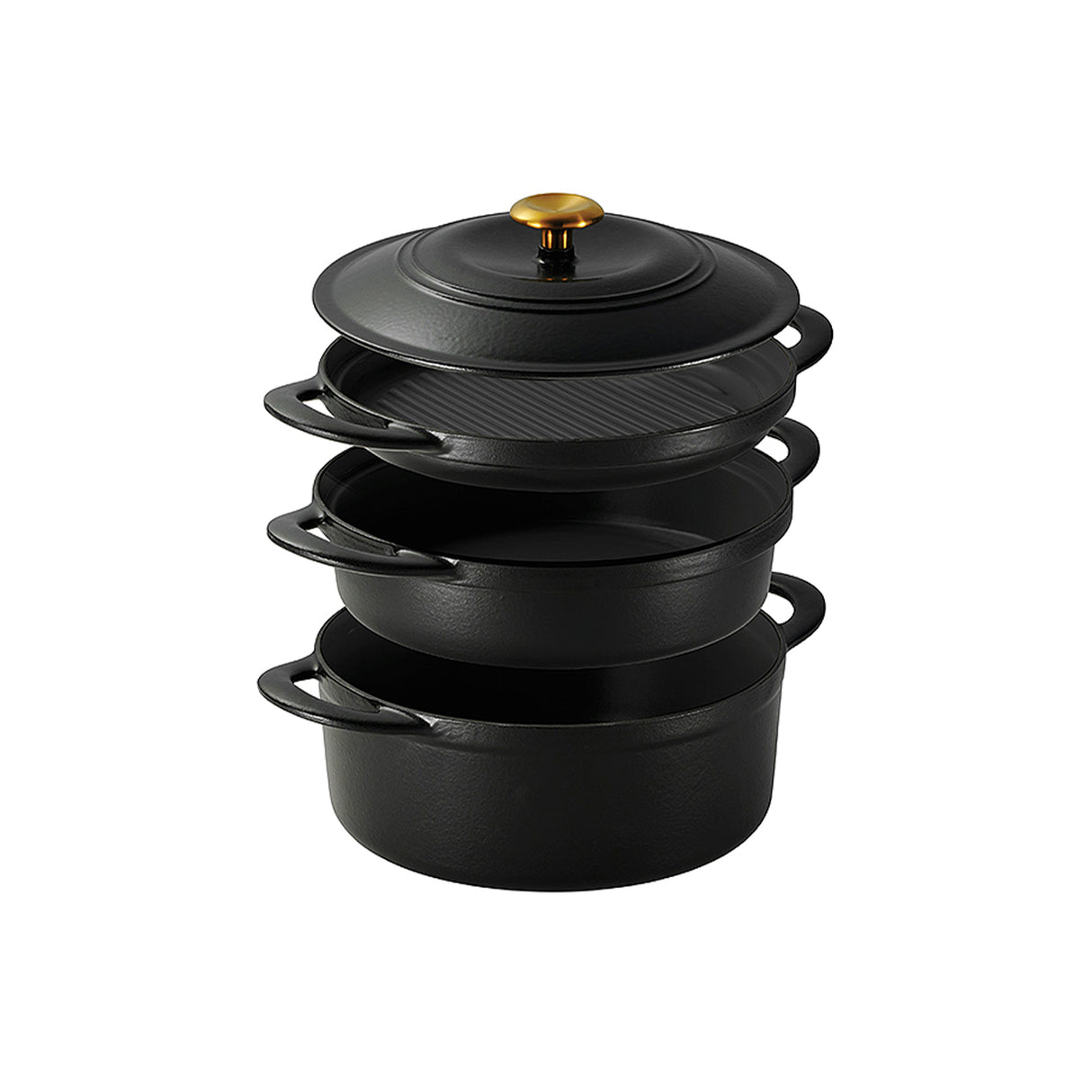 Tramontina Juego de Ollas de Hierro Fundido Esmaltado Apilables Negro 3 piezas