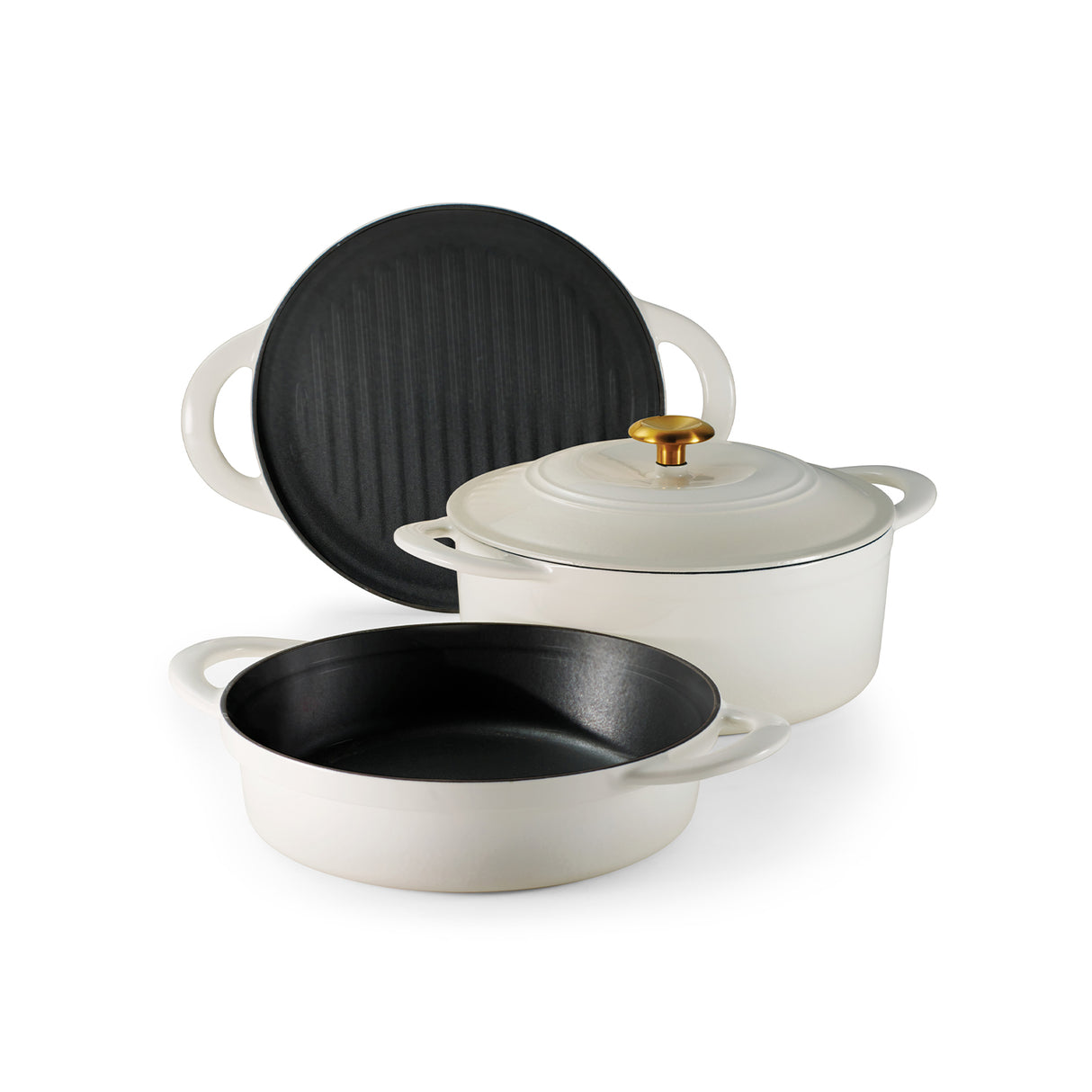 Tramontina Juego de Ollas de Hierro Fundido Esmaltado Apilables Latte 3 piezas