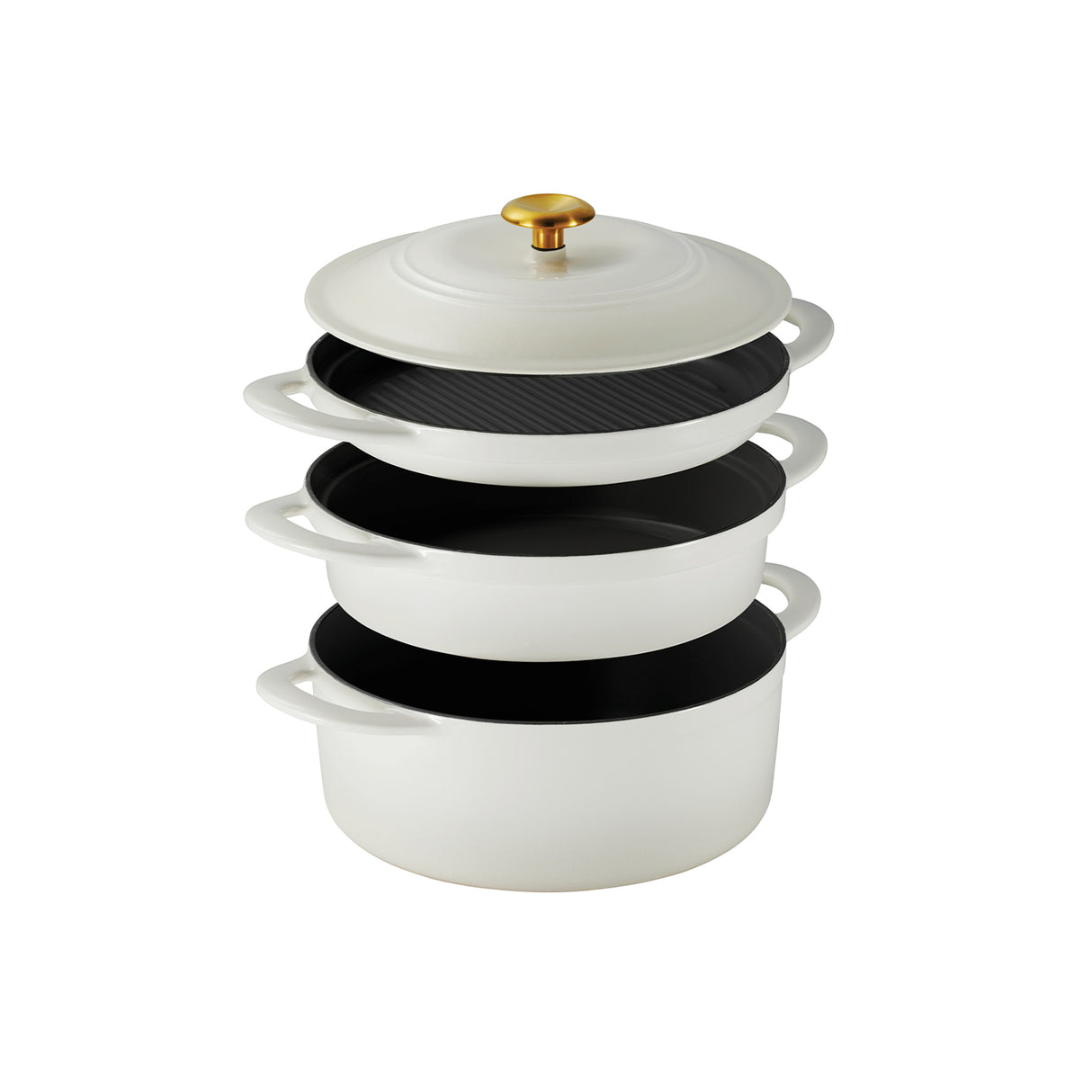 Tramontina Juego de Ollas de Hierro Fundido Esmaltado Apilables Latte 3 piezas