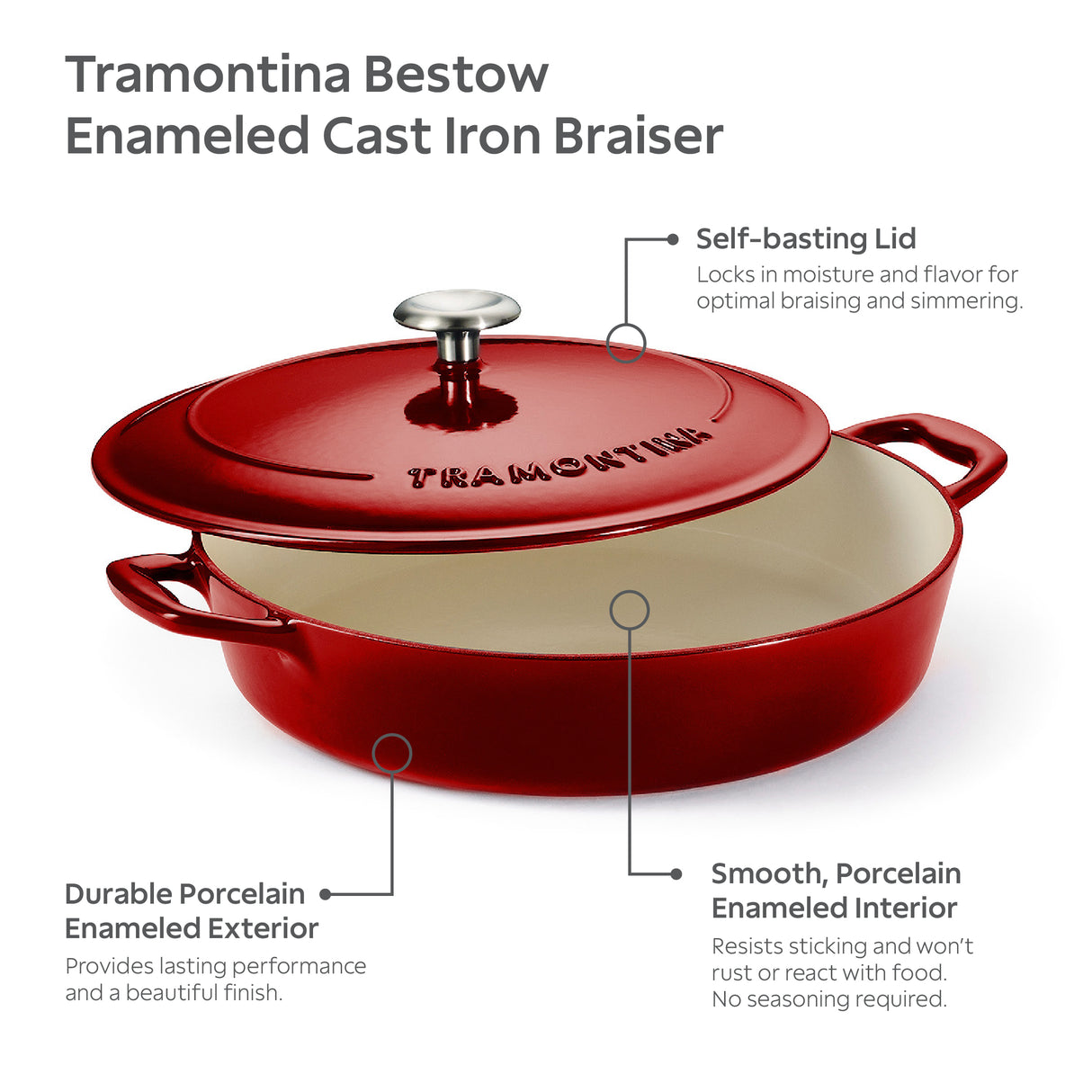 Tramontina Cazuela Baja de Hierro Fundido Esmaltado Rojo 30 cm 3,8L