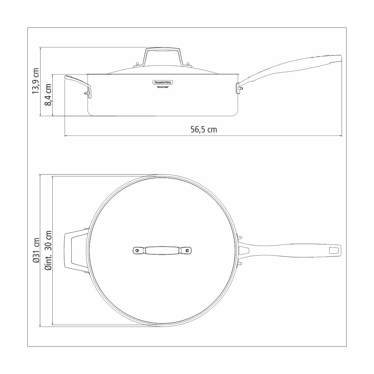SARTÉN HONDO 30 CM - 5,60L. - TRI-PLY GRANO