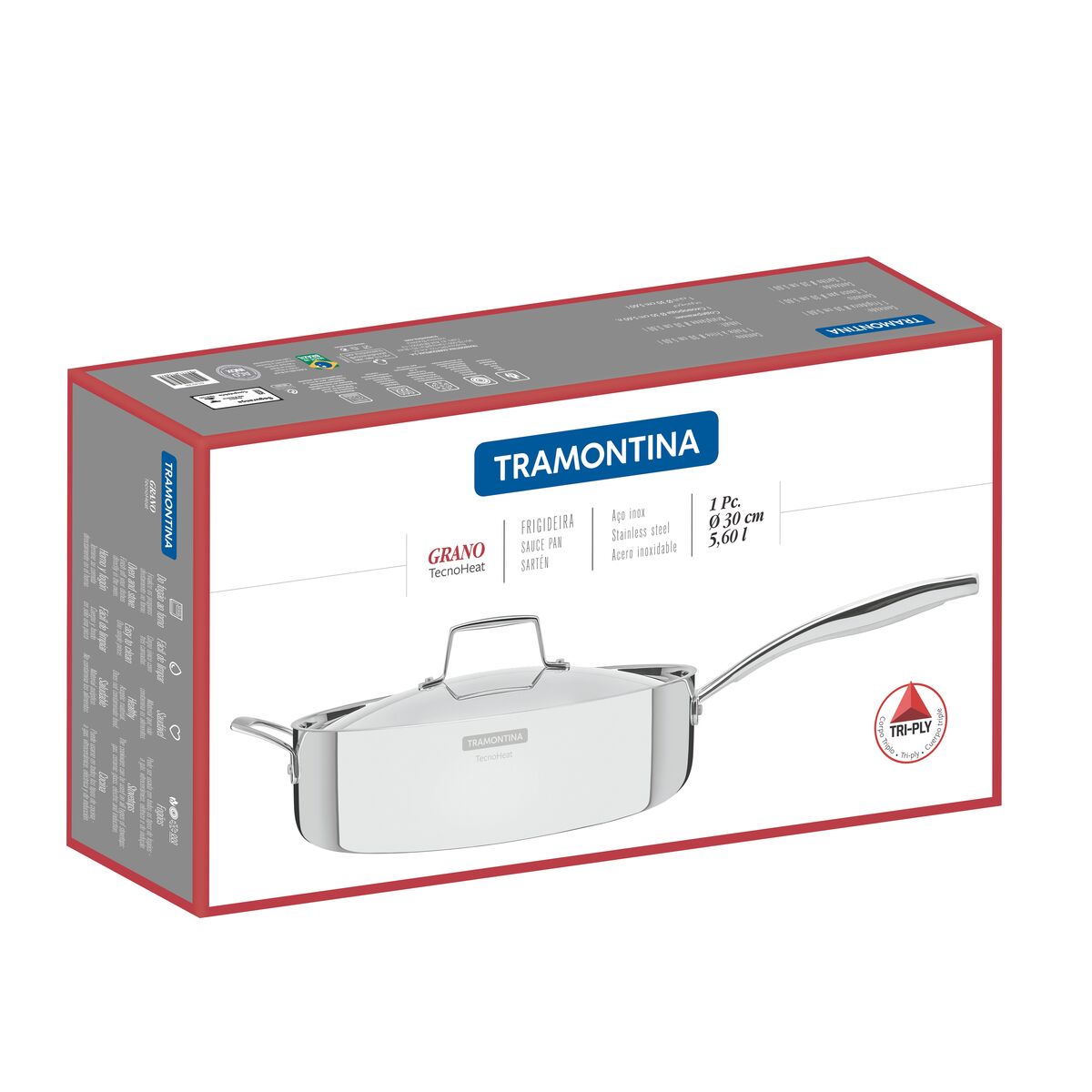 SARTÉN HONDO 30 CM - 5,60L. - TRI-PLY GRANO