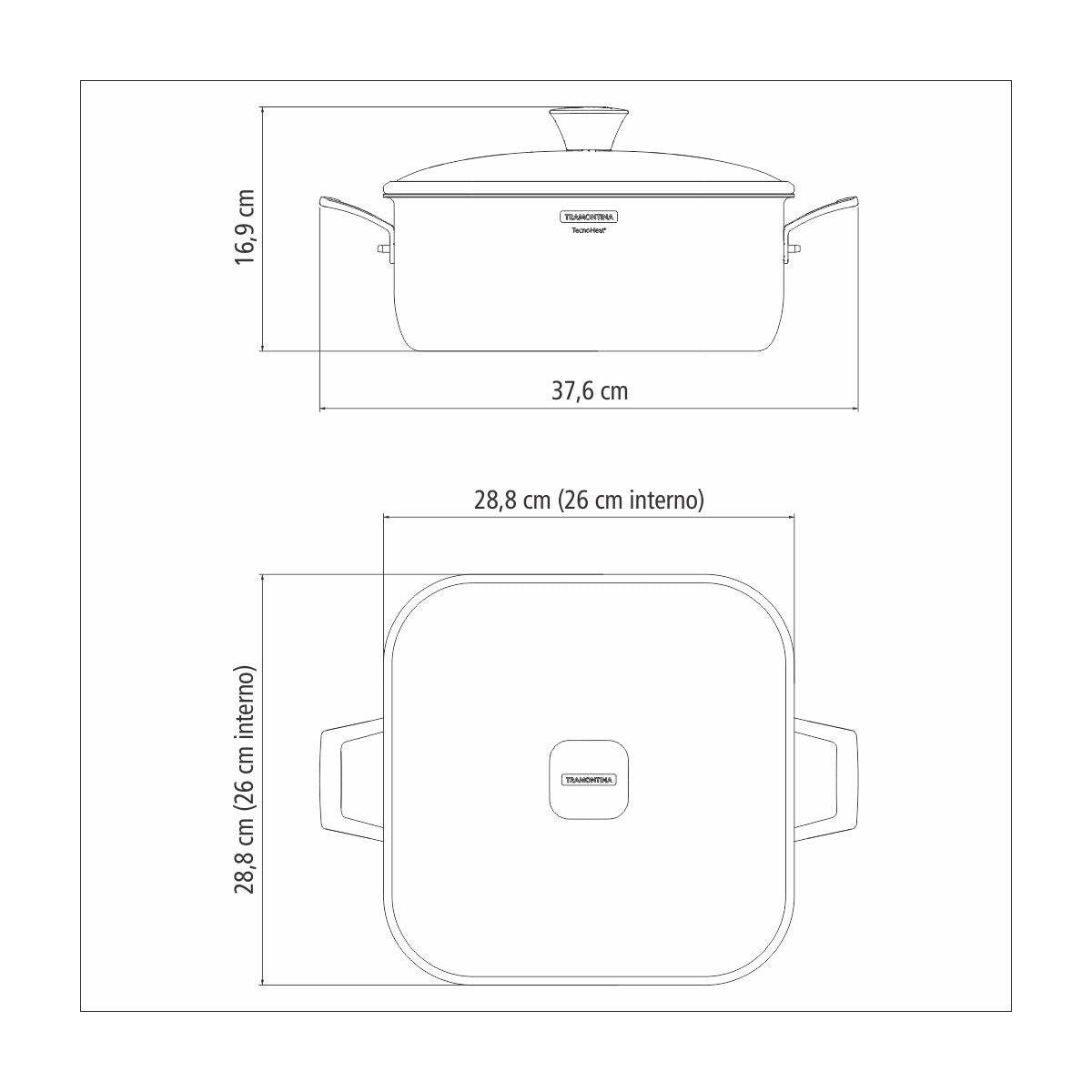 OLLA CUADRADA 26X26CM - 7,30L. - TRI-PLY GRANO