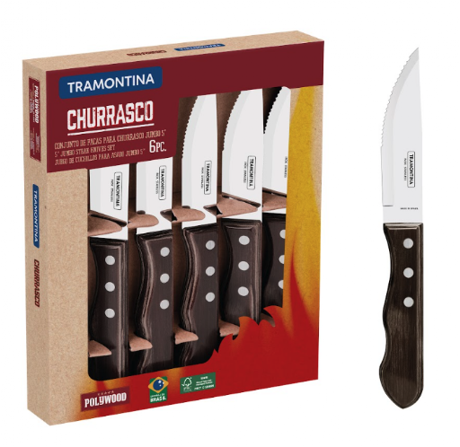 Tramontina Juego de Cuchillos para Carne Jumbo Polywood Castaño 6 Piezas