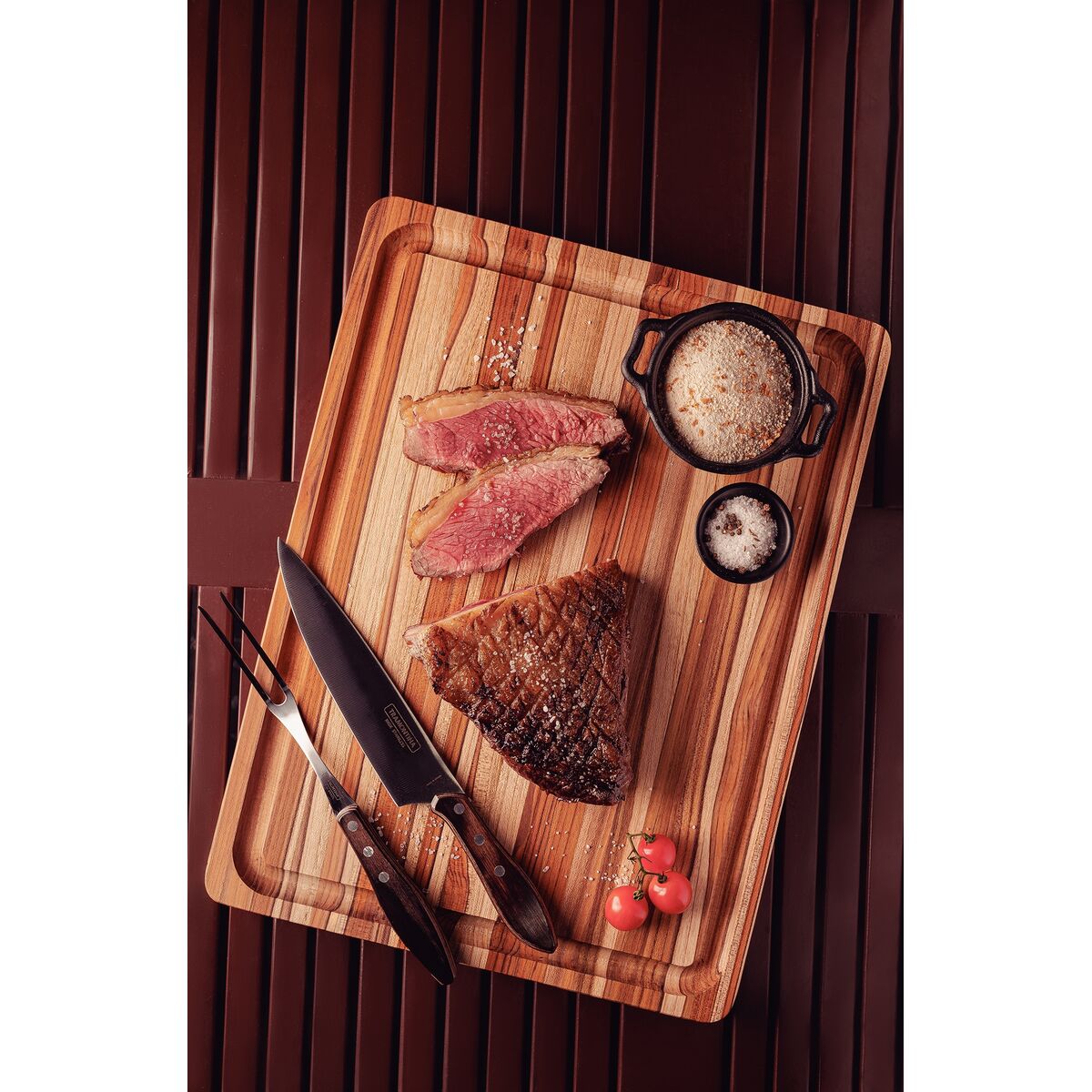 TABLA DE TECA PARA PRESENTACION Y CORTE  40 X 30 X 3CM - CHURRASCO PREMIUM