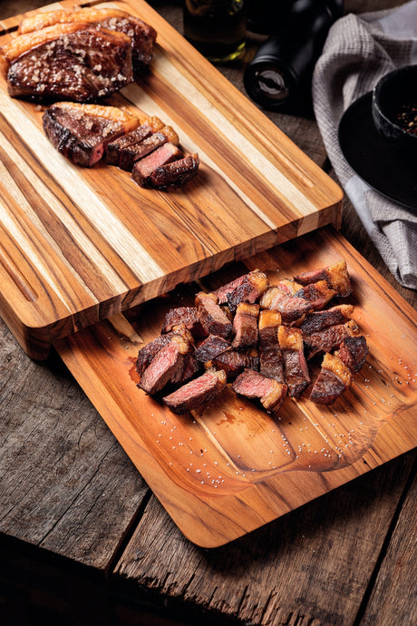Juego de Tabla + Bandeja en Madera de Teca Churrasco Premium 40 x 30 cm