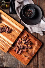 Tramontina Juego de Tabla + Bandeja de Madera de Teca Churrasco Premium 40 x 30 cm