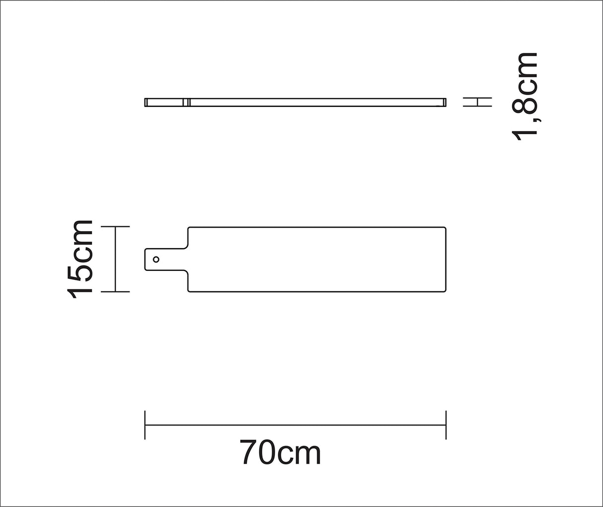 Tabla de Servir de Madera Tropical con Mango Churrasco Essencial 70x15 cm