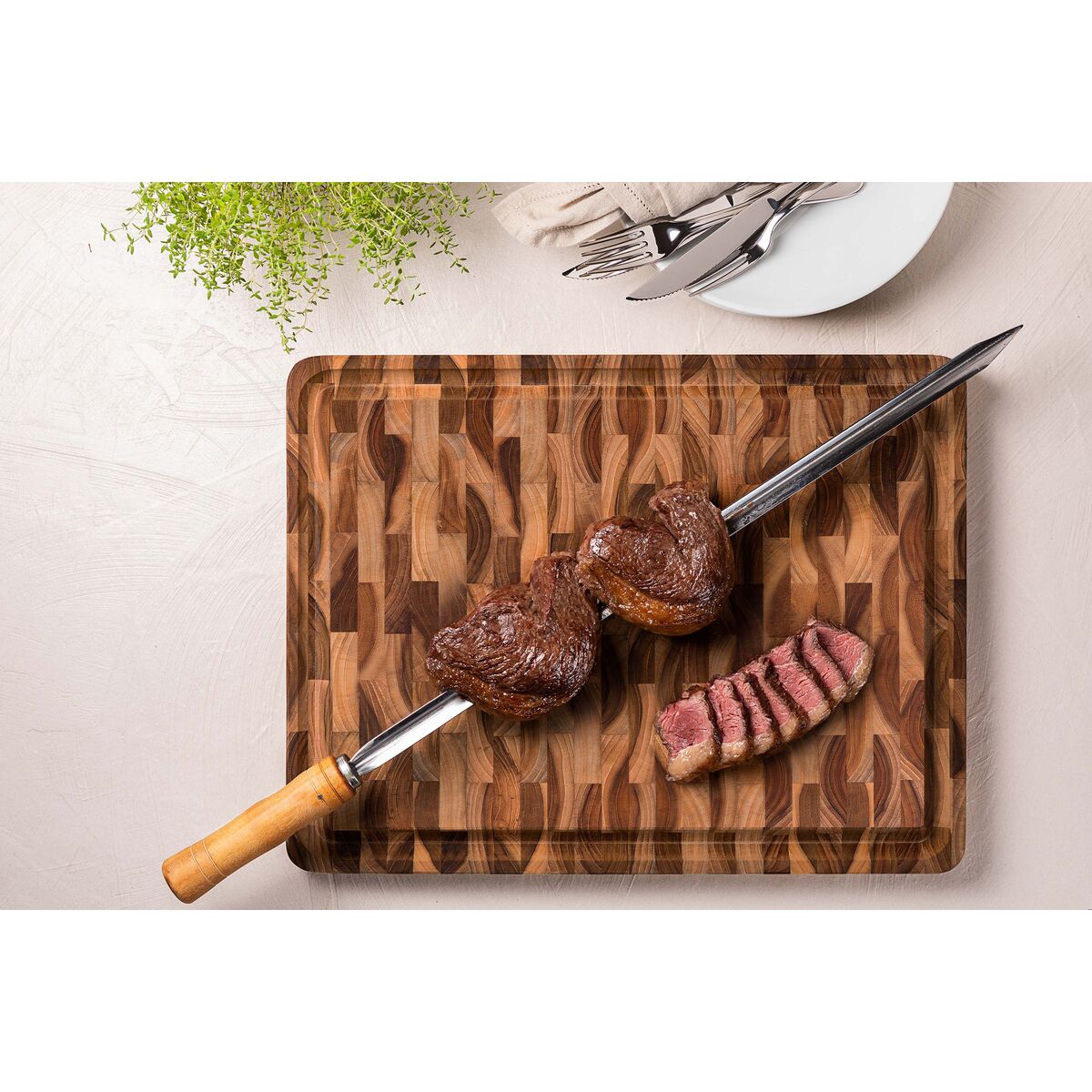 TABLA DE TECA PARA PRESENTACION Y CORTE 45 X 34 X 3CM - CHURRASCO ESSENCIAL