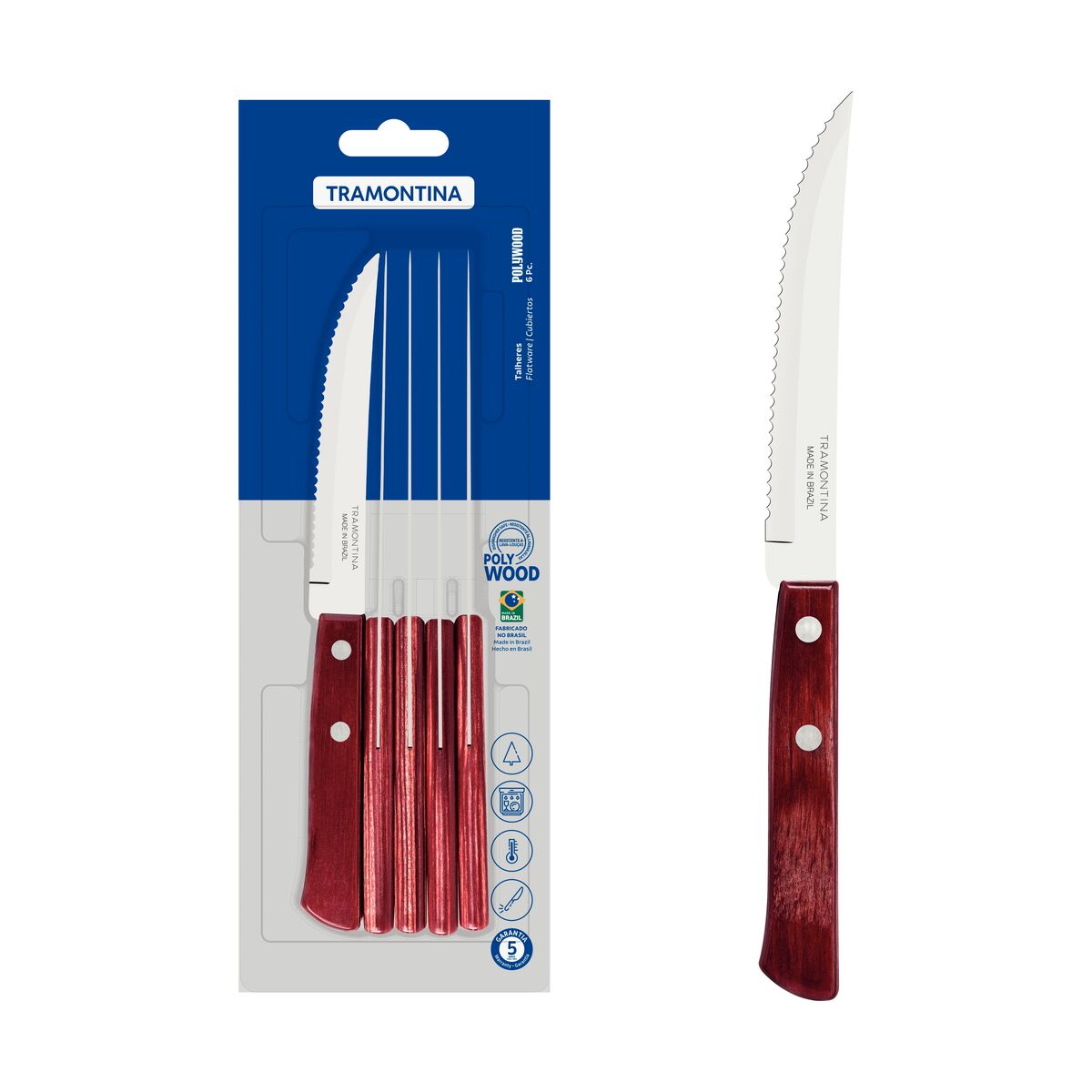 JUEGO DE CUCHILLOS DE CARNE 6PZAS. - POLYWOOD