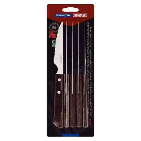 JUEGO DE CUCHILLOS CHULETEROS 11CM 6PZAS. - POLYWOOD CASTAÑO