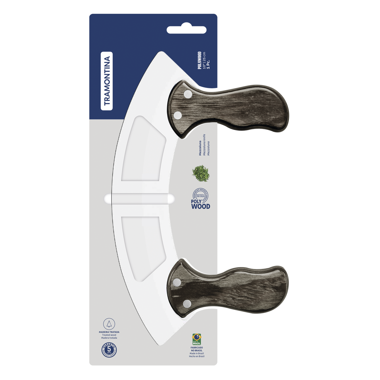 Cuchillo Cortador Media Luna en Acero Inoxidable Polywood Castaño