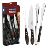 Tramontina Juego de Útiles para Carne/BBQ con Mangos de Madera Polywood Castaño 3 piezas